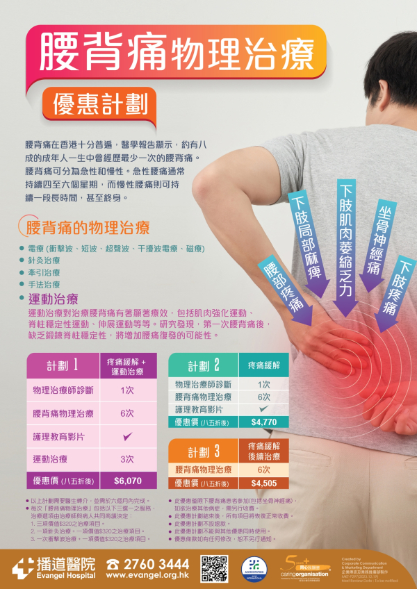 腰背痛物理治療優惠計劃海報